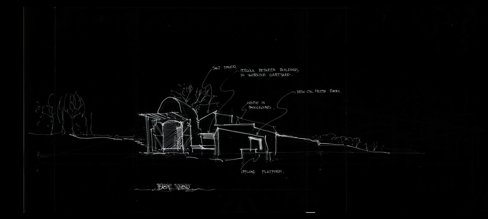 Olijven Hof — perspective sketch, farmyard and vault